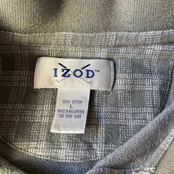 IZOD Men’s Short Sleeve Collared Polo Shirt size L, Green Check, Thick Fabric - Picture 5 of 6